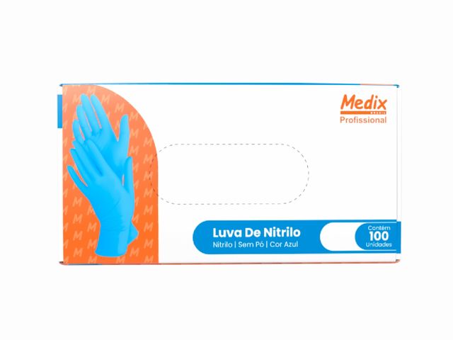 Luva Descartável - Nitrilo - Azul Claro - Sem Pó - 100un - Medix Brasil Luva Descartável - Nitrilo - Azul Claro - Sem Pó - 100un - Medix Brasil