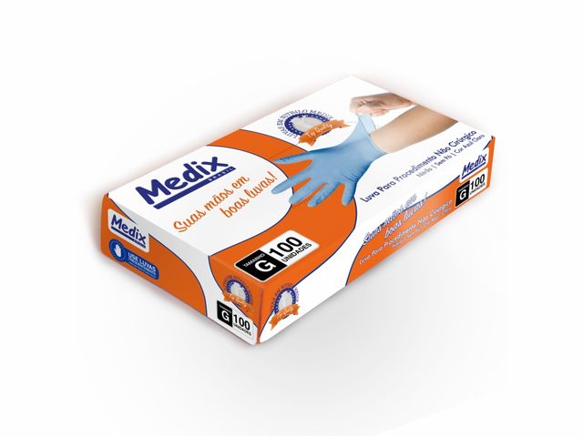 Luva Descartável - Nitrilo - Azul Claro - Sem Pó - 100un - Medix Brasil