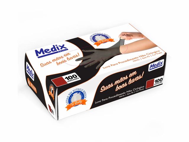 Luva Descartável - Nitrilo - Preta - Sem Pó - Texturizada - 100un - Medix Brasil Luva Descartável - Nitrilo - Preta - Sem Pó - Texturizada - 100un - Medix Brasil