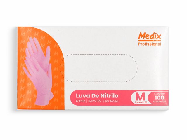 Luva Descartável - Nitrilo - Rosa - Sem Pó - 100un - Medix Brasil Luva Descartável - Nitrilo - Rosa - Sem Pó - 100un - Medix Brasil