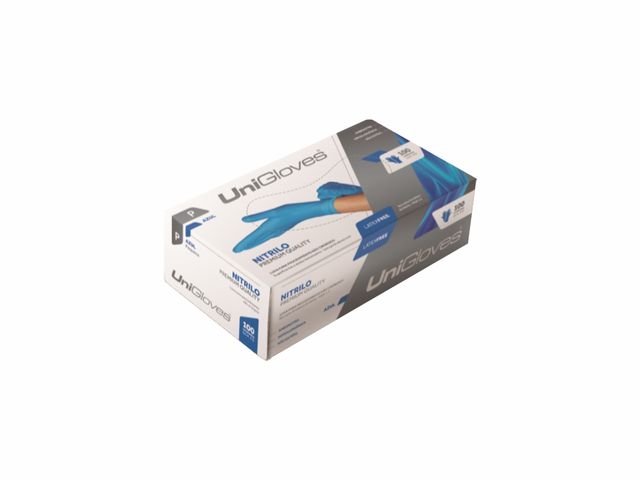 Luva Descartável - Nitrilo sem Pó - Azul - Premium - 100un - Unigloves Luva Descartável - Nitrilo sem Pó - Azul - Premium - 100un - Unigloves