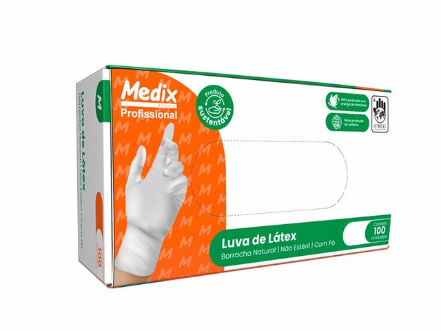 Luva Descartável - Látex - com Pó - 100un - Medix Brasil