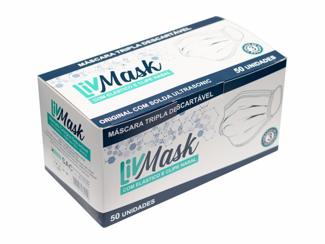 Máscara Descartável - Tripla - Com Elástico - 50un - Liv Mask Máscara Descartável - Tripla - Com Elástico - 50un - Liv Mask