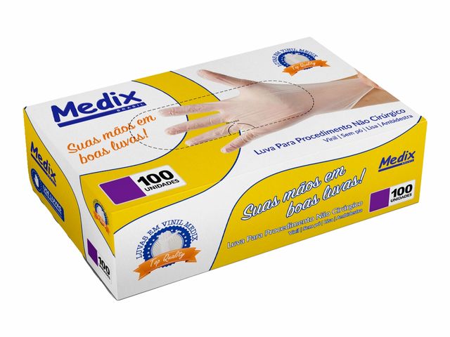 Luva Descartável - Vinil - sem Pó - 100un - Medix Brasil