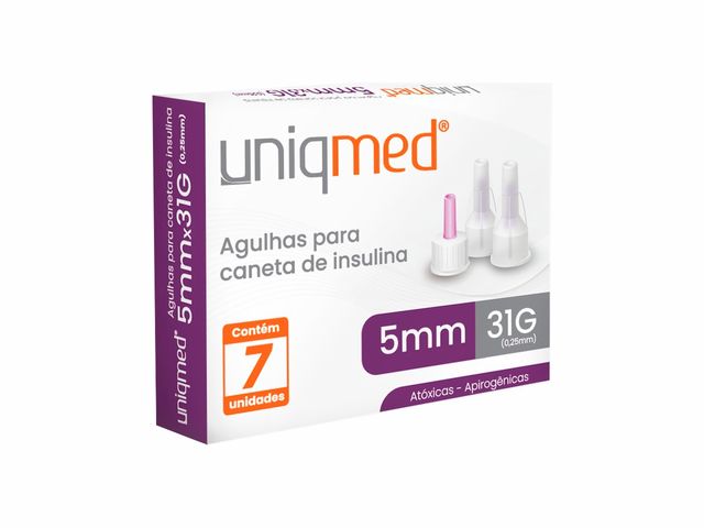 Agulha para Caneta de Insulina – 5x0,25mm – 31G – 7un – UniqMed