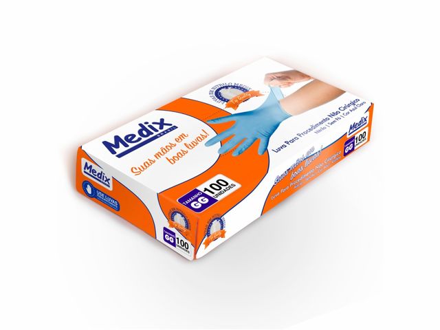 Luva Descartável - Nitrilo - Azul Claro - Sem Pó - 100un - Medix Brasil