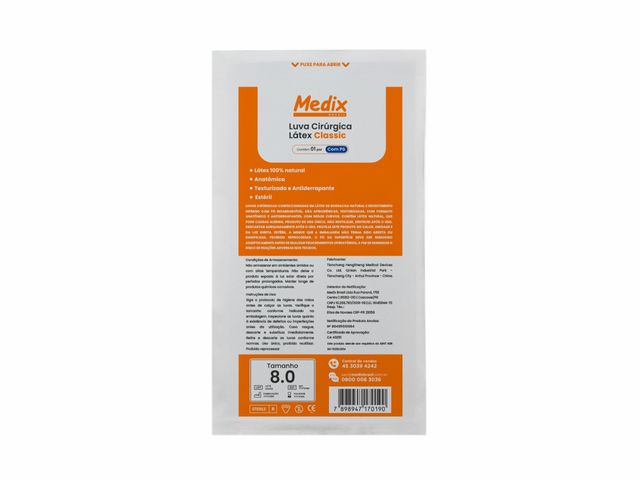 Luva Cirúrgica de Látex - Par - Com Pó - Medix Brasil