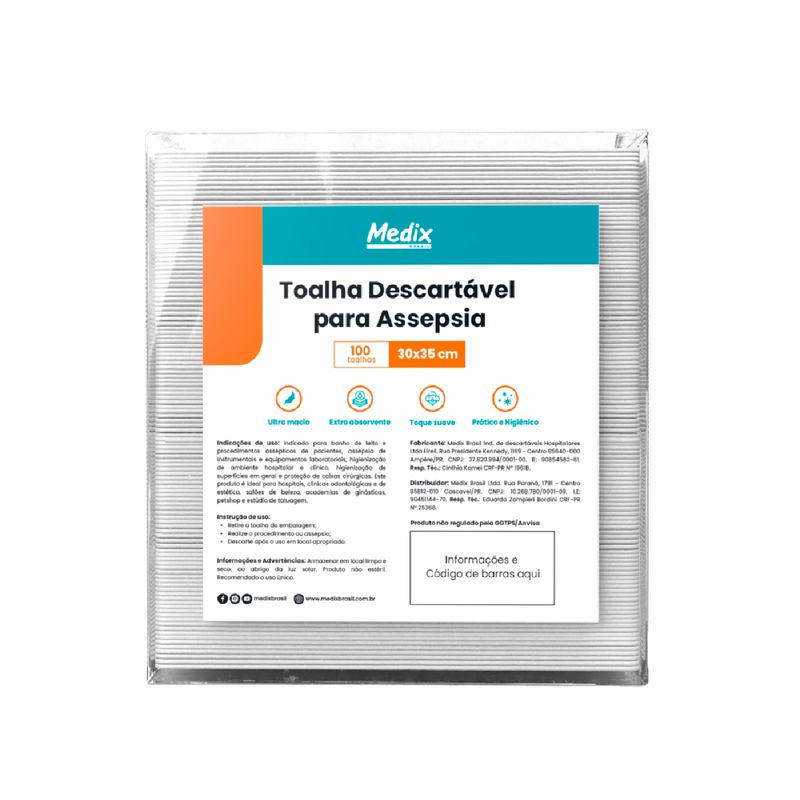 Toalha Descartável para Assepsia – 30x35cm – 100 Unidades – Medix Brasil