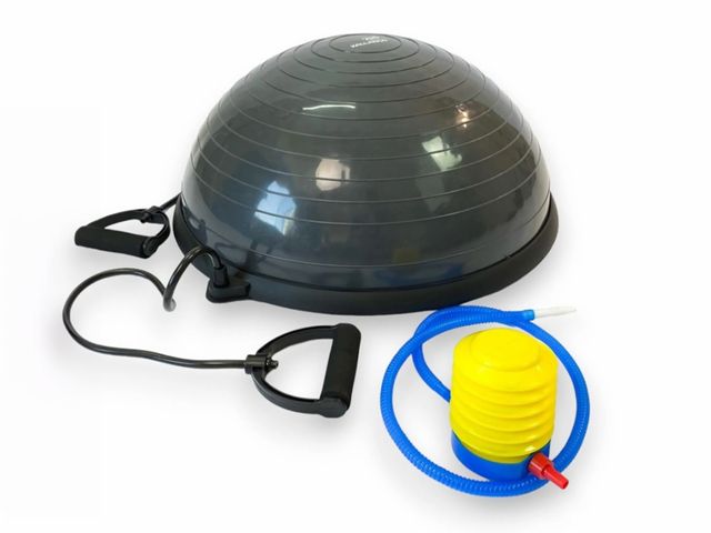 Meia Bola Bosu com Alças – 58x25cm – Chumbo – Kallango Meia Bola Bosu com Alças – 58x25cm – Chumbo – Kallango