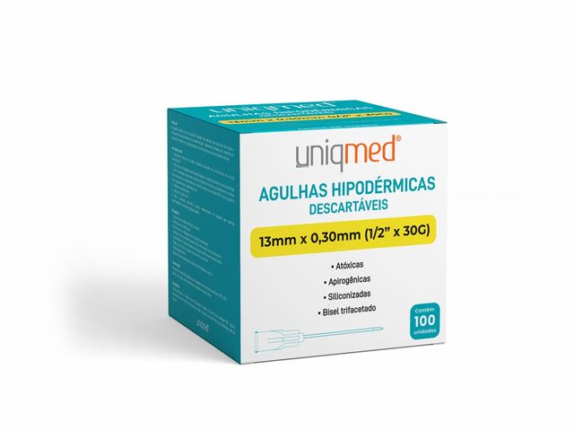 Agulha Hipodérmica - 13x0,30mm (30Gx1 1/2) - 100Un - Uniqmed Agulha Hipodérmica - 13x0,30mm (30Gx1 1/2) - 100Un - Uniqmed