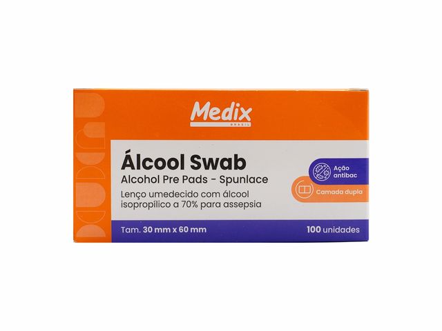 Álcool Swab – Lenço Umedecido com Álcool 70% Isopropílico – 100 Unidades – Medix Brasil
