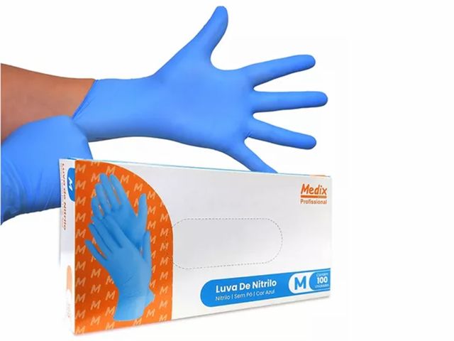 Luva Descartável – Nitrilo – Azul – Sem Pó – 100 Unidades – Medix Brasil