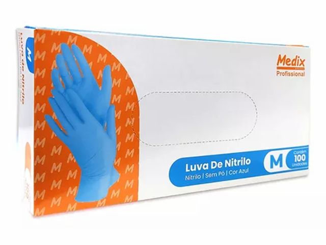 Luva Descartável – Nitrilo – Azul – Sem Pó – 100 Unidades – Medix Brasil