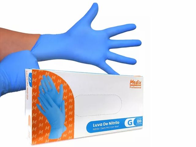 Luva Descartável – Nitrilo – Azul – Sem Pó – 100 Unidades – Medix Brasil