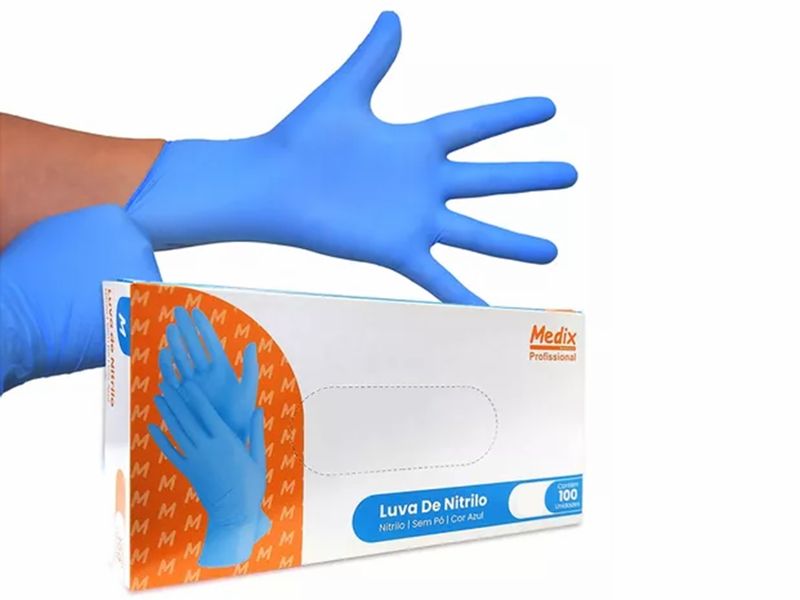 Luva de Nitrilo Azul - Uso Geral - Sem Pó - 100 Unidades - Medix Brasil