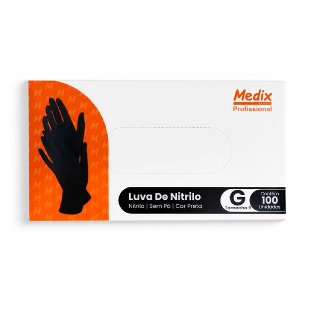 Luva Descartável – Nitrilo – Preta – Sem Pó – 100 Unidades – Medix Brasil