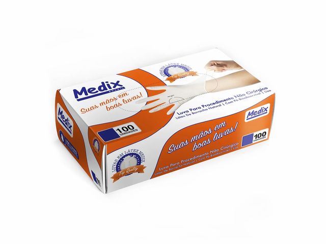 Luva Descartável – Látex – com Pó – 100 Unidades – Medix Brasil Luva Descartável – Látex – com Pó – 100 Unidades – Medix Brasil