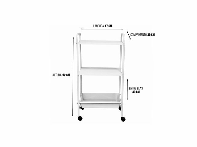 Mesa Auxiliar – 02 Prateleiras com Alças e 01 Bandeja – Arktus
