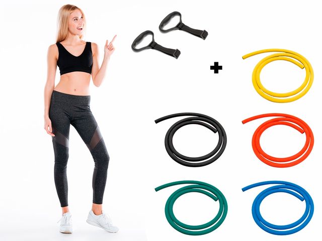 Kit Tubing para Exercícios e Alongamento - 5 Intensidades e 2 puxadores - Arktus