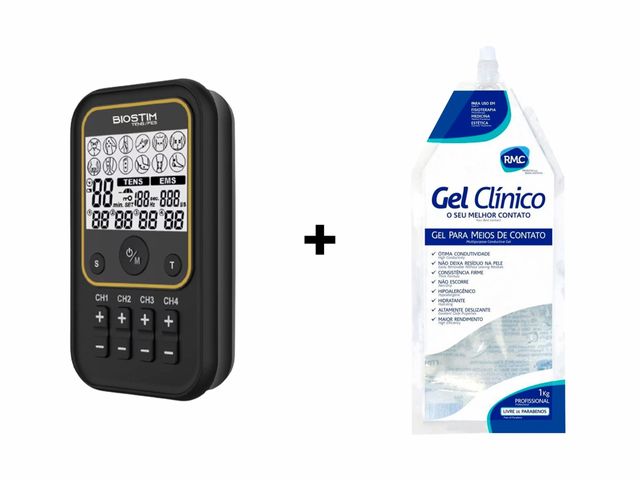 Biostim TENS/FES Bioset - Eletroestimulador Portátil - 4 Canais + Gel Incolor 1kg