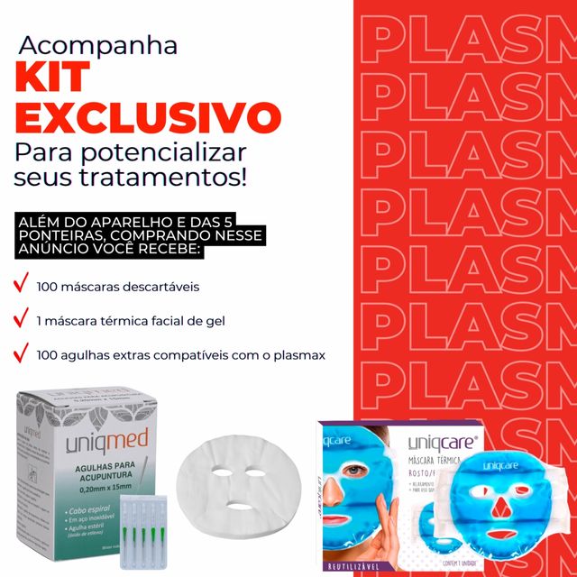 Plasmax + máscara descartável + máscara gel  + agulha - Kld Biosistemas