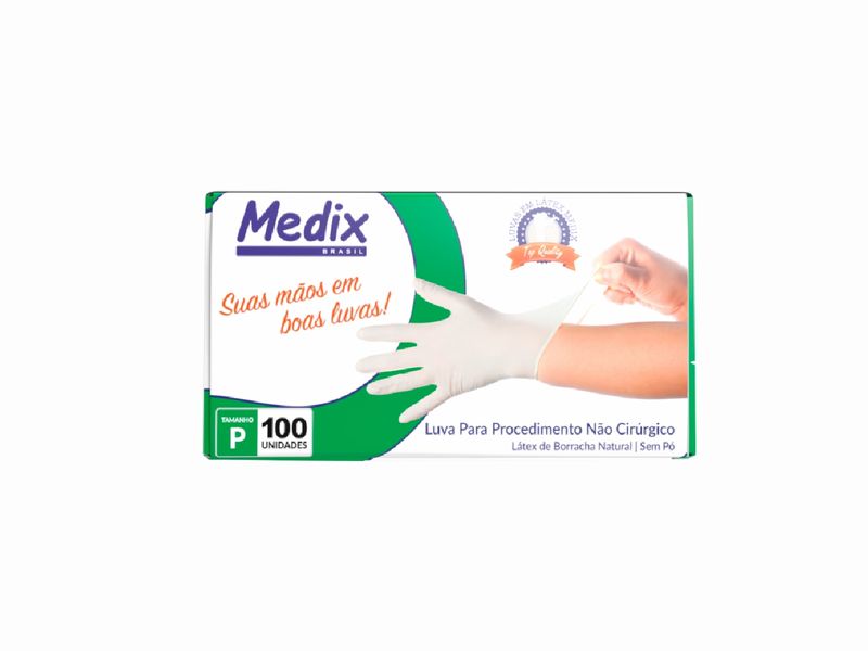Luva Descartável de Procedimento - Látex - Sem Pó - 100 Unidades - Medix Brasil