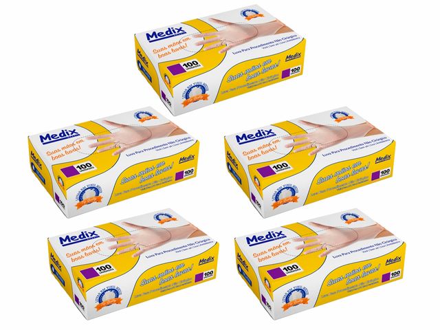 Kit 5 Caixas de Luva de Vinil para Procedimento Não Cirúrgico - Sem Pó - Tamanho G - 100un - Medix Brasil Kit 5 Caixas de Luva de Vinil para Procedimento Não Cirúrgico - Sem Pó - Tamanho G - 100un - Medix Brasil