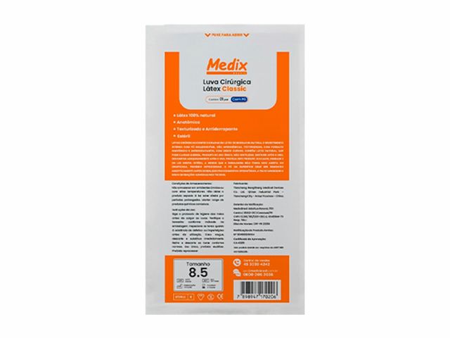 Kit 5 Pares De Luva Cirúrgica De Látex Classic 1 Par 8,5 - Medix Brasil