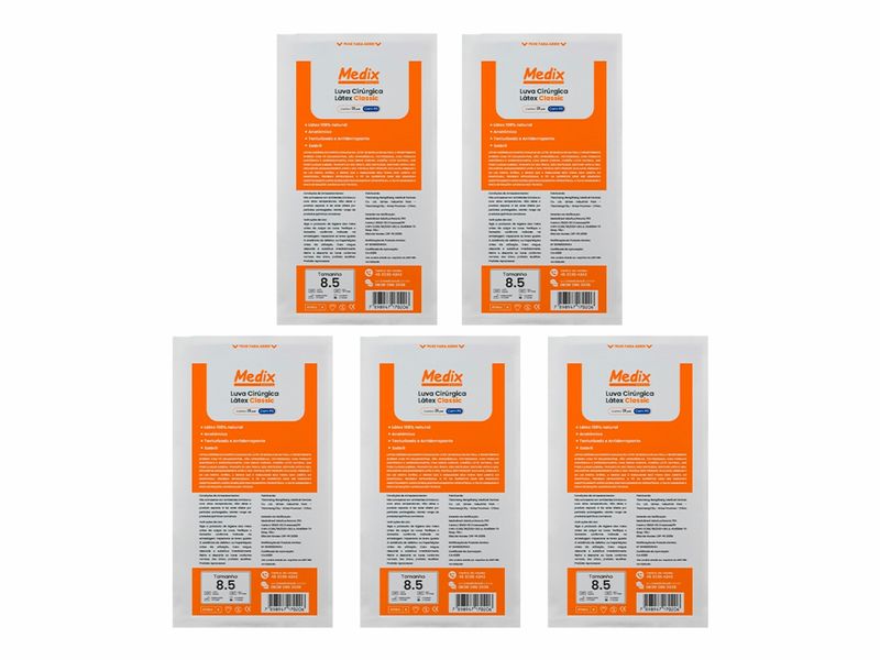 Kit 5 Pares De Luva Cirúrgica De Látex Classic 1 Par 8,5 - Medix Brasil