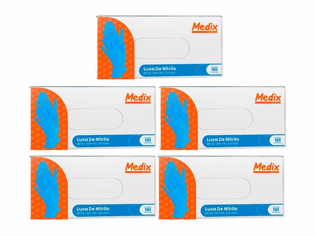 Kit 5 Caixas De Luva De Nitrilo Azul - Uso Geral - PP - Medix Brasil