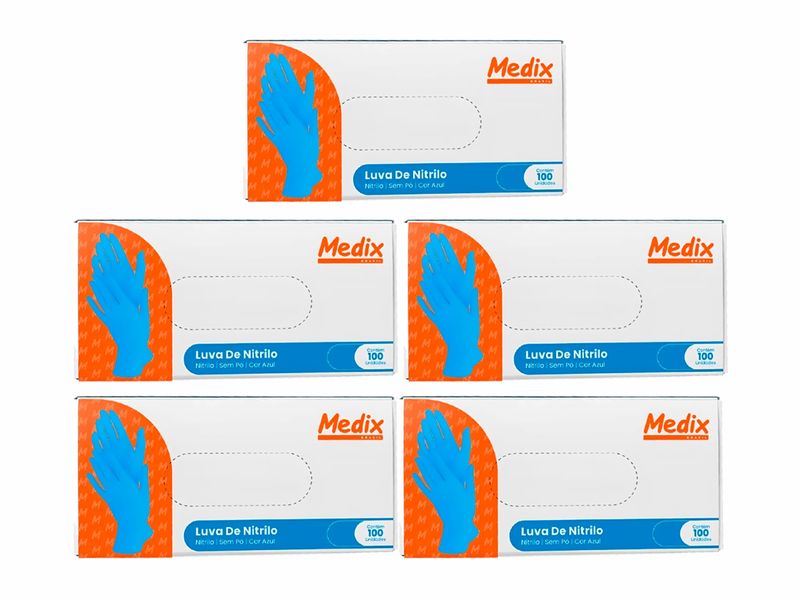 Kit 5 Caixas De Luva De Nitrilo Azul - Uso Geral - PP - Medix Brasil
